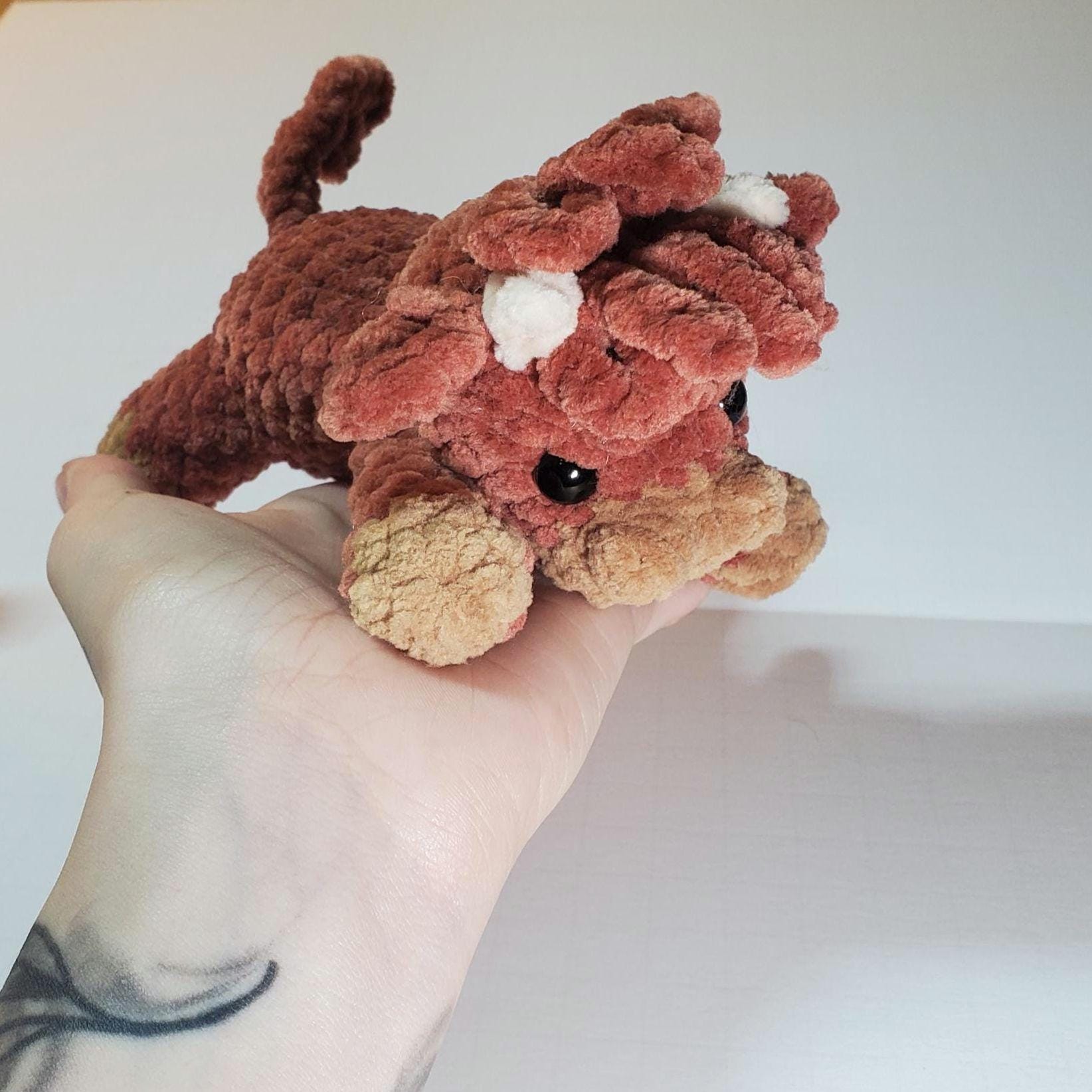 Handmade Crochet Cow: Soft Crochet Palm Plushie, Polyester Chenille Yarn