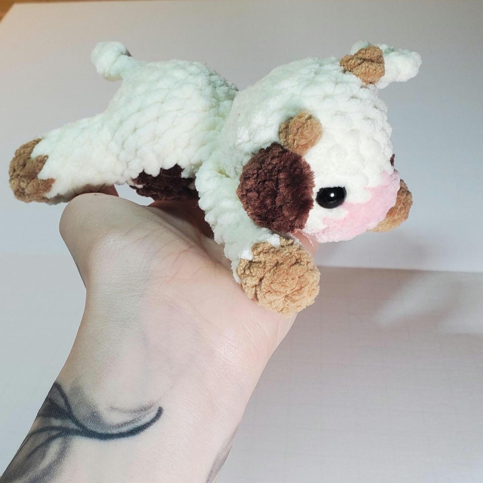 Handmade Crochet Cow: Soft Crochet Palm Plushie, Polyester Chenille Yarn