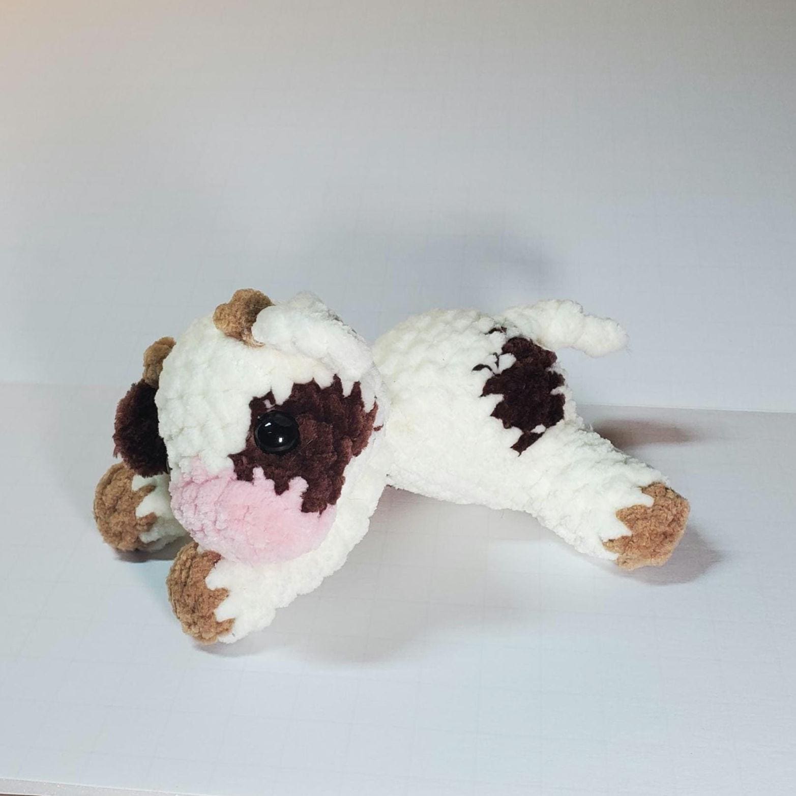 Handmade Crochet Cow: Soft Crochet Palm Plushie, Polyester Chenille Yarn