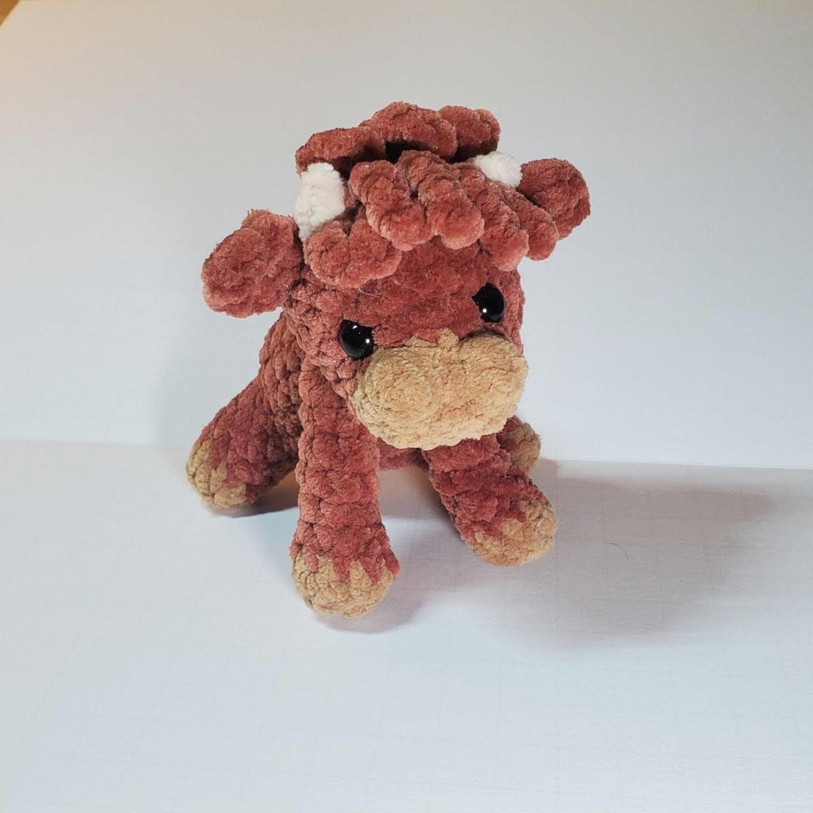 Handmade Crochet Cow: Soft Crochet Palm Plushie, Polyester Chenille Yarn